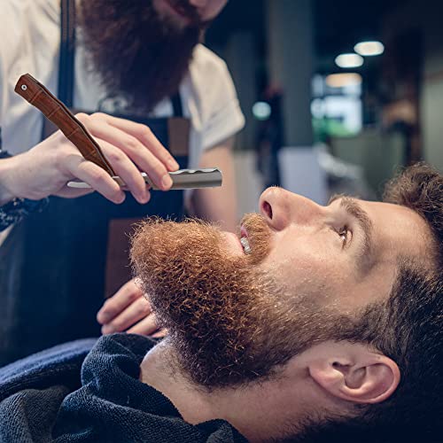Professional Straight Blade Razor Kit with Strop - Straight Edge Barber Razor Stainless Steel Sharp Shaver Razor for Men Home & Salon Grooming Using (Brown)