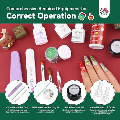 Saviland Acrylic Nail Kit for Starter: 4 Colors Acrylic Powder EMA Monomer Liquid Nail Brush(12#) for Extension Christmas Gift Set