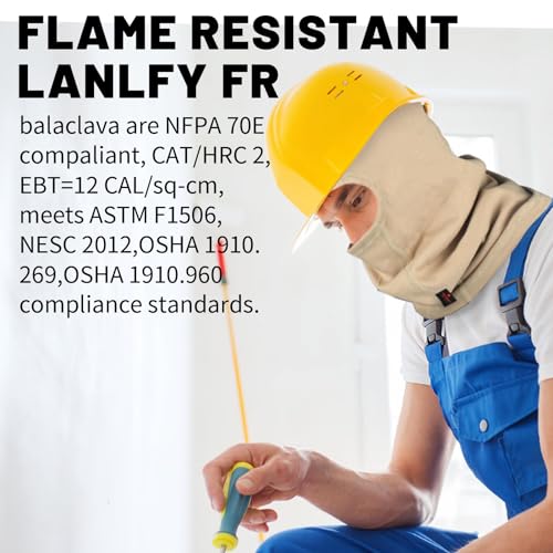 LANLFY 2PACK FR Face Mask for Men Balaclava Welding Hood 100% Cotton Full Head Cover HRC2 Neck Protector (Black-1pack & Khaki-1pack)