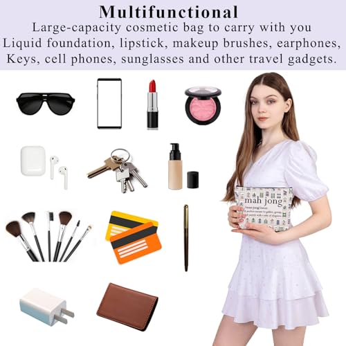 PLITI Mahjong Gifts Funny Mahjong Player Gifts Mahjong Lover Bag Mahjong Board Game Fan Gift Mahjong Definition Makeup Bag (Mahjong Noun Bag), cosmetic bag-1