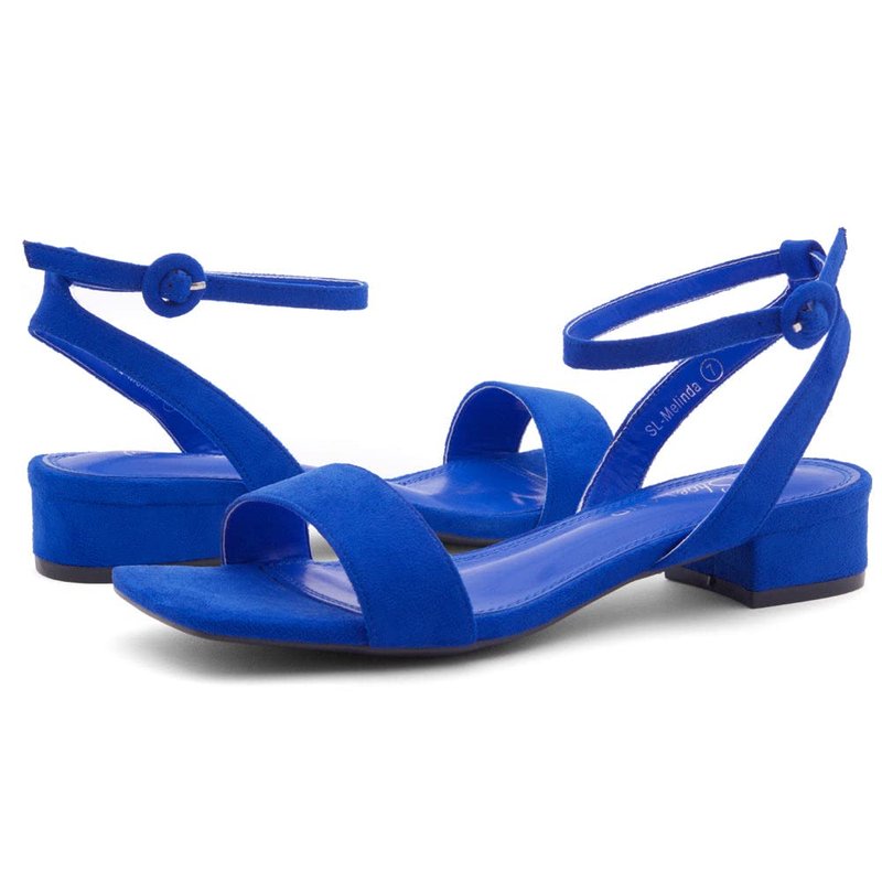 Shoe Land Women's Low Heels Dressy Sandals for 2025-1 Inch Chunky Block Short Heels | Square Open Toe with Adjustable Ankle Strap | Wedding & Party Heeled Sandals,1901Royalblue,Size 6.0, SL-Melinda