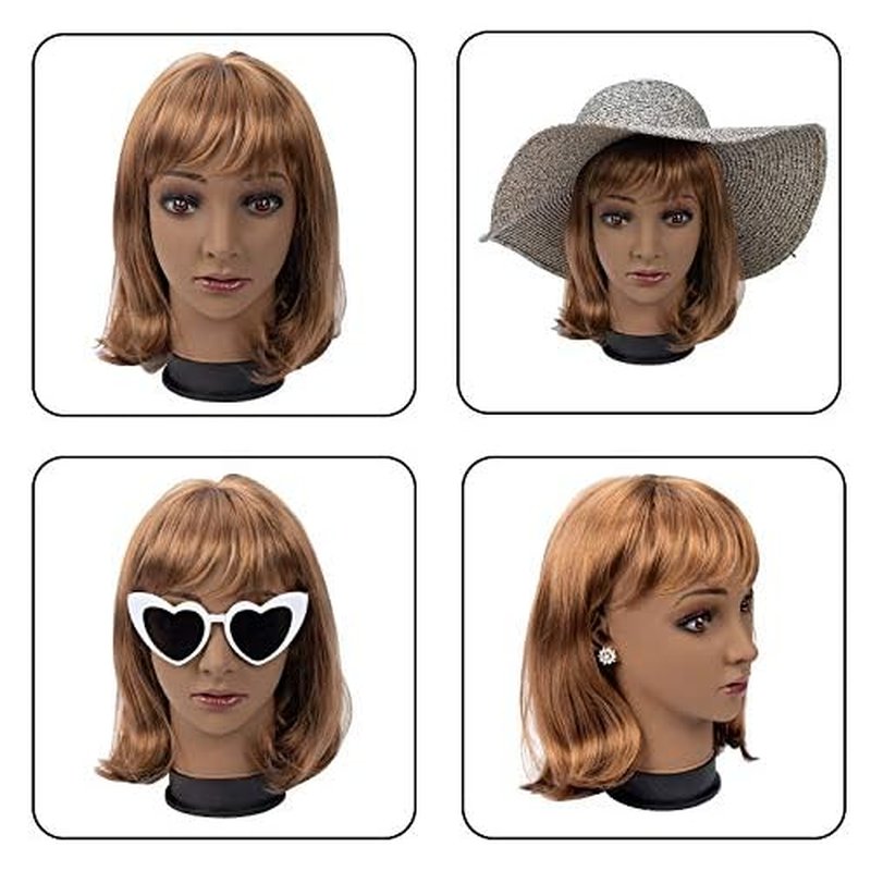 BHD BEAUTY Bald Mannequin Head Brown Female Professional Cosmetology for Wig Making, Display wigs, eyeglasses, hairs with T pins 22''