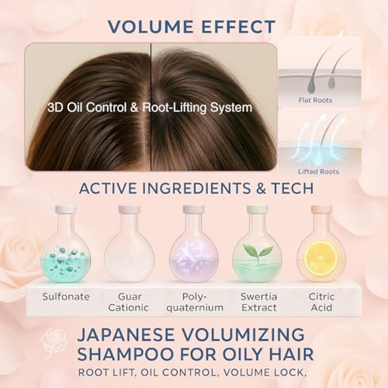 DEMIKI Japanese Shampoo for Women,Anti-Dandruff with Keratin,Clarifying Shampoo for Oily Hair,Sulfate Free,Rose Scent,Volumizing,hair care,Repairs,Strengthens,Nourishes and Softens,450ml 16fl oz