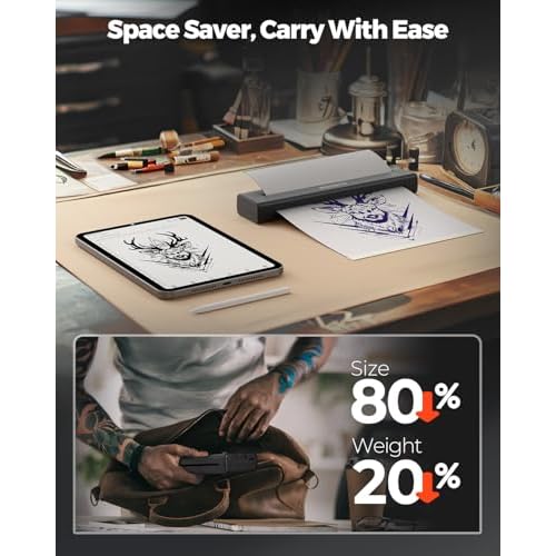 MUNBYN Tattoo Stencil Printer ITP05, Wireless Thermal Tattoo Printer with 20 Transfer Papers, Compatible with Android and iOS Phone/Tablet & PC, Tattoo Printers for Tattoo Artists & Beginners (Black)