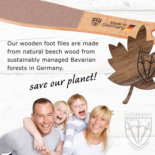 3 Swords Germany Brand Quality Foot File Made from German Beech Wood, Two-Sided Smooth and Rough, Hard Skin Callus Removal