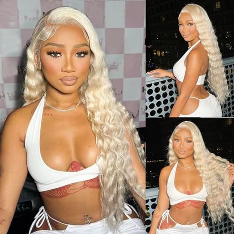 613 Lace Front Wig Human Hair 613 Blonde Deep Wave 13x6 HD Transparent Lace Front Wig Human Hair Pre Plucked Blonde Wig Human Hair with Baby Hair 180% Density for Women(20inches 613 13x6 Wig)