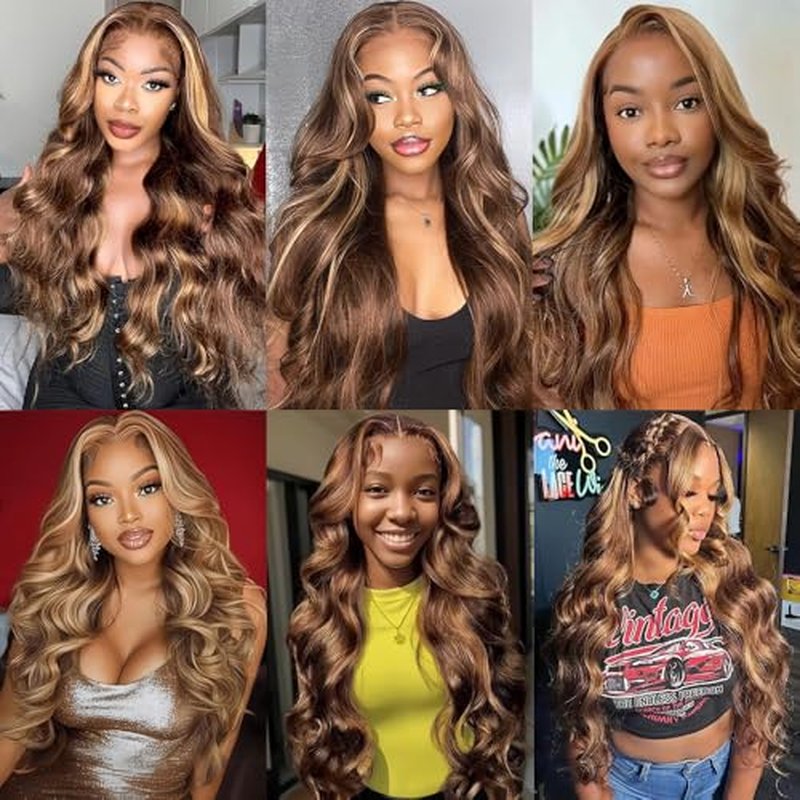 Highlight Ombre Lace Front Wig Human Hair 26In Honey Blonde Wig Human Hair Body Wave Lace Front Wigs Human Hair 180 Density Frontal Wigs Human Hair for Women 4/27 Colored Pre Plucked with Baby Hair