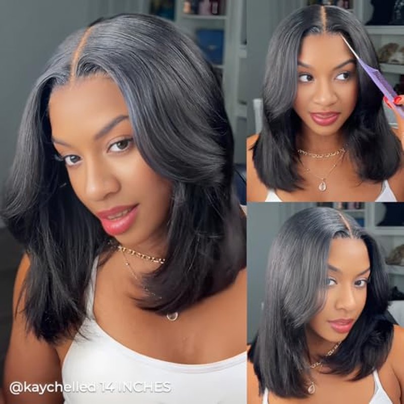 ISEE 9x6 Tpart Bob Straight Glueless Wigs Human Hair Pre Plucked Pre Cut 180% Density Drawstring Wig Human Hair Lace Front Wigs for Black Women Natural Color 12 inch