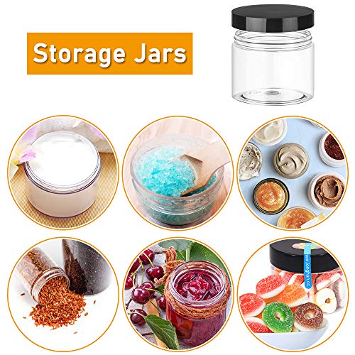20 Pack 2 oz Clear Plastic Round Slime Containers,Empty Plastic Storage Jars with Black Lids,Refillable Storage Container for Slime,Cosmetic,Cream,Paint,Jewelry