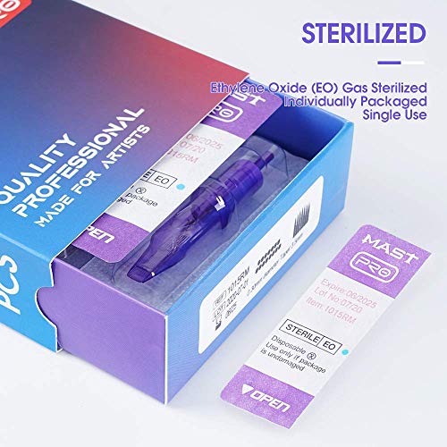 Mast Tattoo Needles Assorted 50Pcs Tattoo Cartridge Needles Round Liner #10 Mixed Sizes 1RL 3RL 5RL 7RL 9RL Disposable Membrane for Tattoo Gun