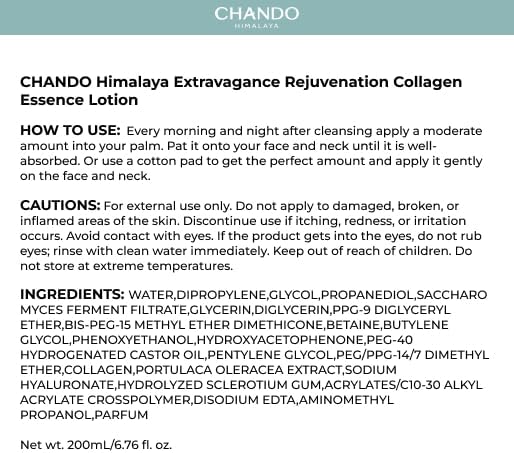CHANDO Himalaya Collagen Essence Lotion - Lightweight Daily Face Moisturizer with Hyaluronic Acid | 200ml/6.76oz