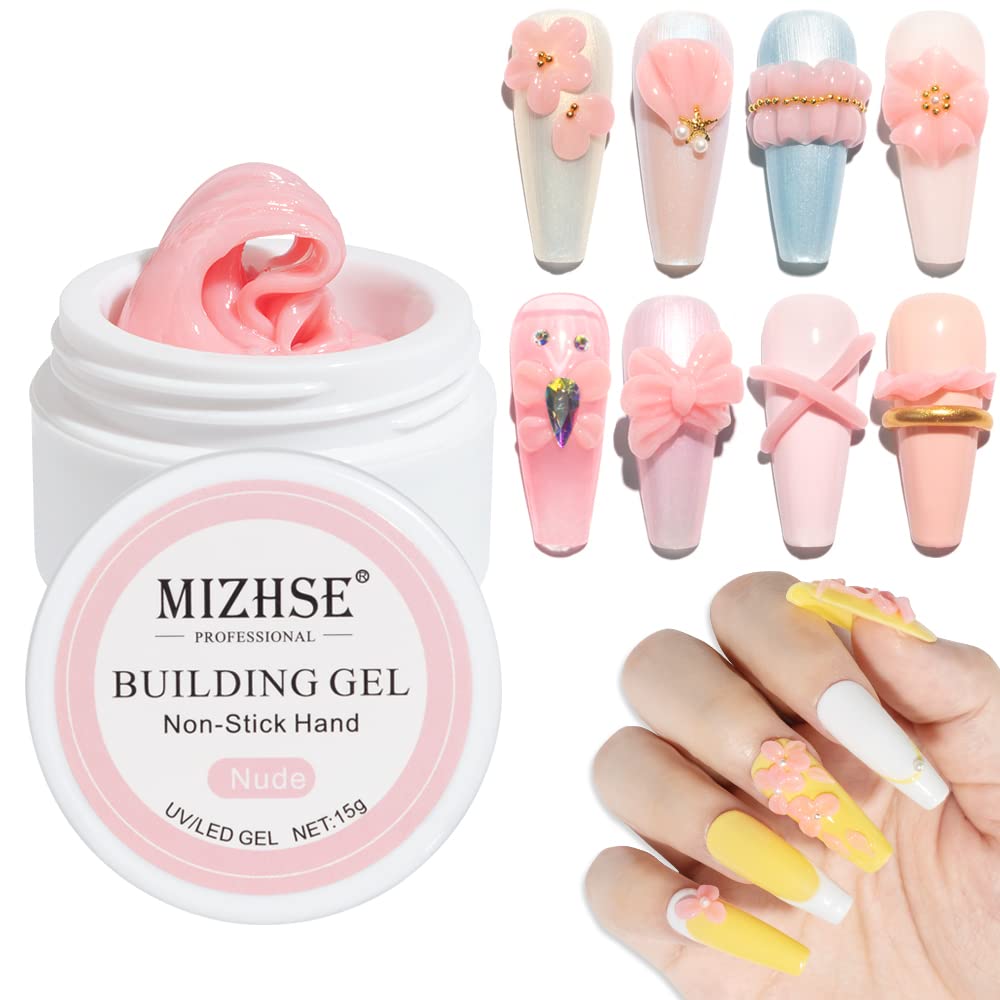 MIZHSE Solid Builder Gel for Nails, Clear Non-Sticky Sculpting Gel, 3D Nail Art Carving Building Modeling Hard Nail Extension Soak Off UV/LED Nail Art Salon Home DIY 15g