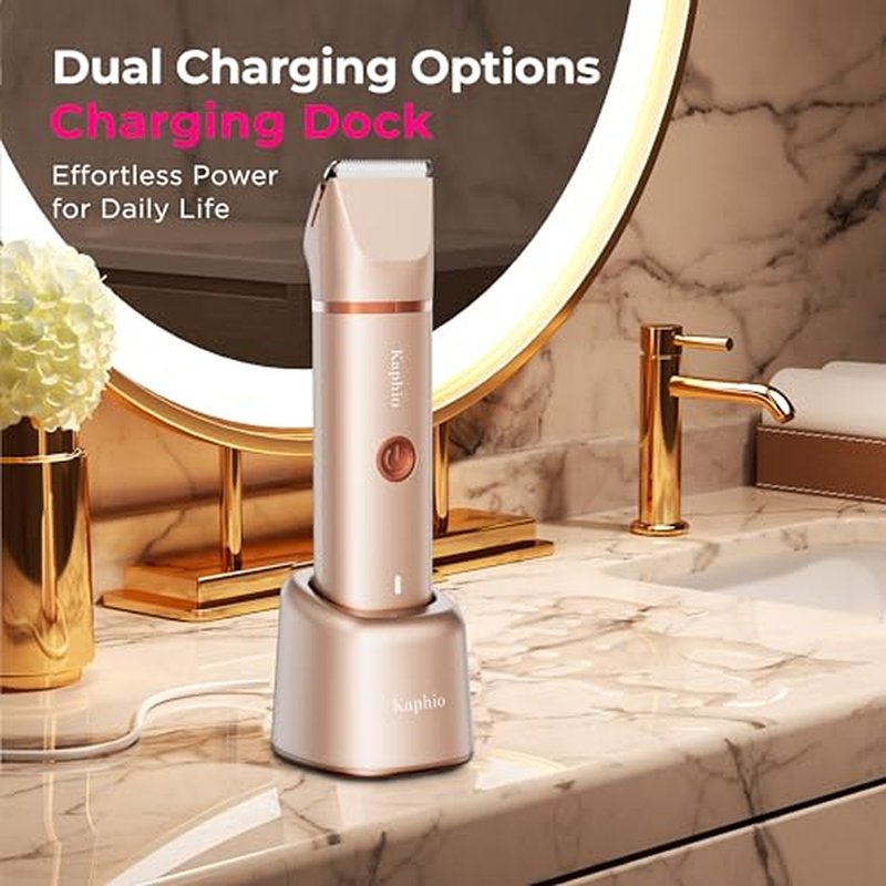 Bikini Trimmer for Women Pubic Hair: 2 in 1 Electric Razors for Women - IPX7 Waterproof Lady Shaver for Travel & Home Use (Gold)