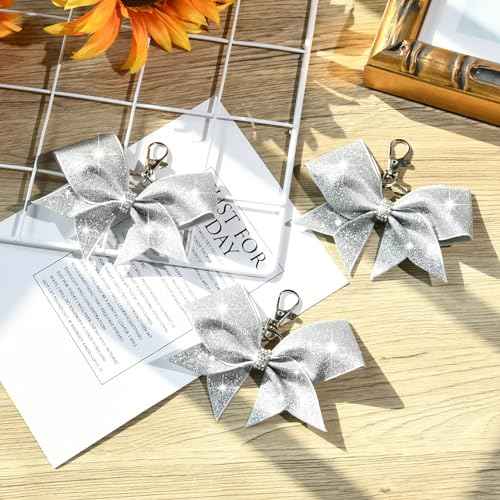 Aileam Cheer Bow Keychain Glitter Bow Keychain Hair Bow for Girls Rhinestones Sequin Bow School Senior Cheer Bow Accessories