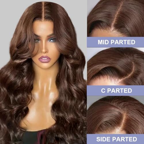 Chocolate Brown Human Hair Wig 200% Density Brown Wig Human Hair 13x4 Hd Chocolate Brown Lace Front Wig 26 Inch Brown Body Wave Human Hair Wig Pre Plucked with Baby Hair for Women
