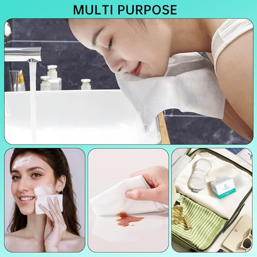 ONLYCARE Disposable Face Towel, Biodegradable Face Towels, 10" x 12" Super Thick Soft Facial Towels, 100 Count Face Towelettes Disposable for Sensitive Skin, Makeup Remover Dry Wipes, 2 Pack