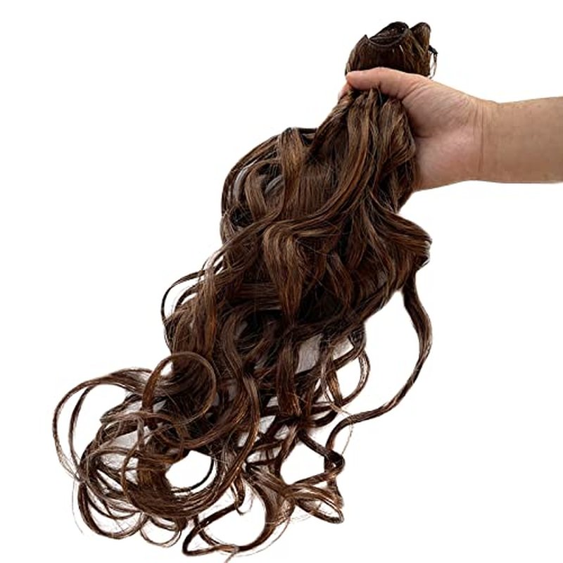Sew in Hair Extensions Real Human Hair 24 Inch 120G Curly Weft Hair Extensions Human Hair #4 Medium Brown Natural Wave Sew in Human Hair Weft Weave Bundles Double Weft Hand Tied Weft Human Hair