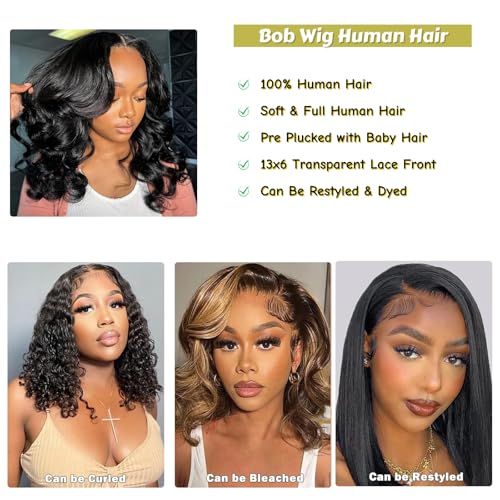12 Inch Bob Wig Human Hair Short Body Wave Lace Front Wigs Human Hair 13x6 HD Lace Front Wigs for Women