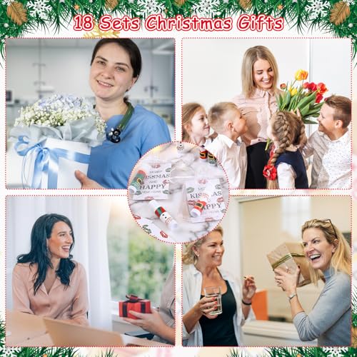 Christmas Lip Balm Bulk, 18Pcs Christmas Lip Balm Set with Cards and Organza Bags, Xmas Lips Balms Gift Set for Teens and Adults, Xmas Stocking Stuffer Party Supplies, Lips Care