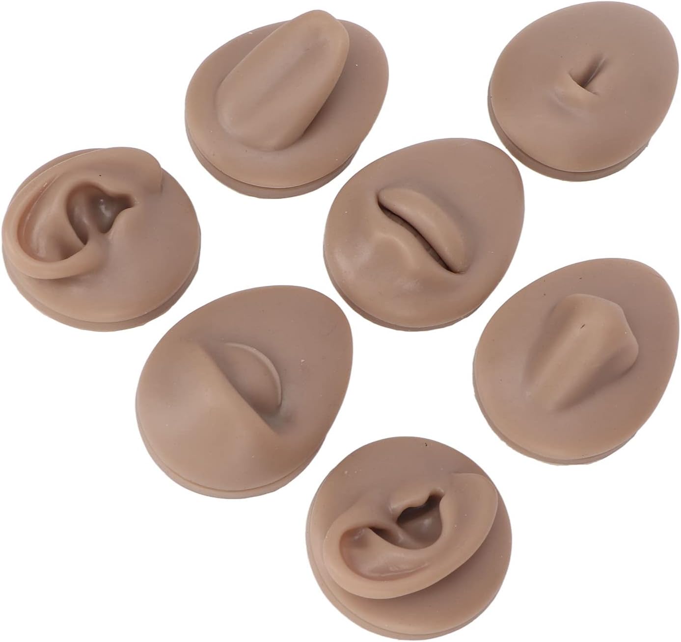 Soft Silicone Flexible Body Part Display Set - Tongue, Mouth, Navel & Ear Models for Piercing Practice | Dark Color