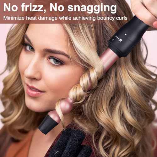 5 in 1 Curling Iron Brush Set with Thermal Brush and 4 Interchangeable Ceramic Curling Wand(0.5¡±-1.25¡±), Fast Heating, Dual Voltage, Include Glove