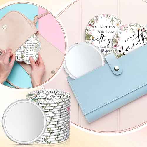 60 Pcs Mini Wildflower Bible Verse Compact Mirrors Bulk Religious Christian Pocket Purse Mirrors Small Church Gifts for Women Sunday School Summer Christmas Party Favors