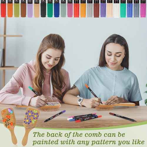 8 PCS Bamboo Hair Brush for Hair Growth Natural Bamboo Paddle Hairbrush with 12 Multicolor Pens Massaging Scalp Brush for Women Men Kids Detangling Curly Thick Wavy Hair DIY Gift for Crafts