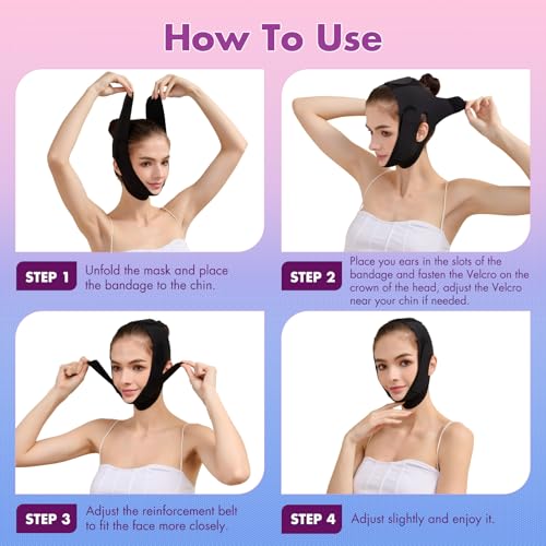 Face Slimming Strap, Double Chin Reducer Band, Graphene V-Line Mask Chin Up Mask V Shaped Face Mask Chin strap for sleeping, V-Line Lifting Mask for Women, Black,Medium