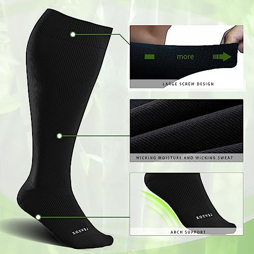 LEVSOX Plus Size Compression Socks for Women&Men Wide Calf 15-20 mmHg Knee High Extra Large Calf Support Socks for Nurse, Medical, Travel, Black