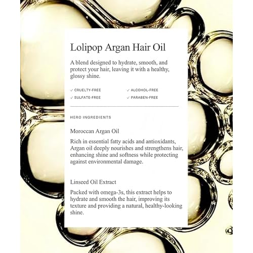 Lolipop Revitalizing Argan Hair Oil Serum: Hydrating Formula to Smooth Frizz and Boost Shine, Infused with Argan Oil and Linseed Extract - Suitable For All Hair Types 50ml