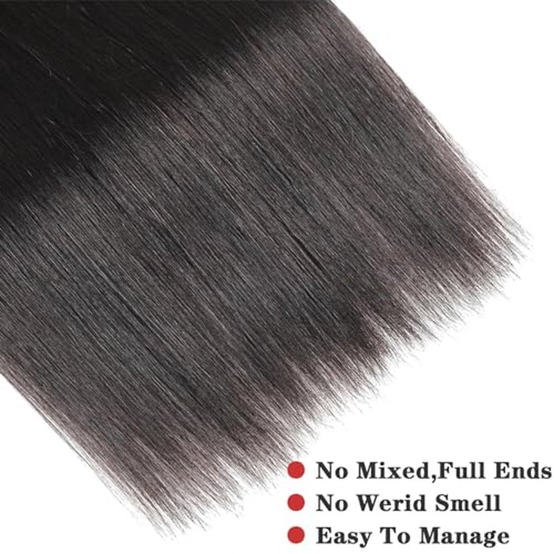 Straight Bundles Human Hair 34 inch 100% Unprocessed Brazilian Straight Hair Bundles 12A Remy Virgin Retain the Intact Cuticle, Long Lifespan