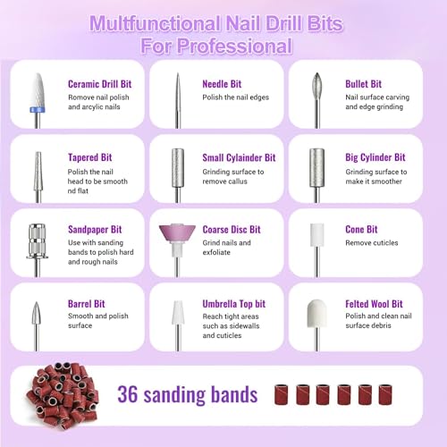 Cordless Electric Nail Drill Professional 3 Speeds Nail Drill Kit for Acrylic Gel Dip, USB Portable Rechargeable 20000 RPM Efile Manicure Pedicure Polishing Shape Tools(Pink)