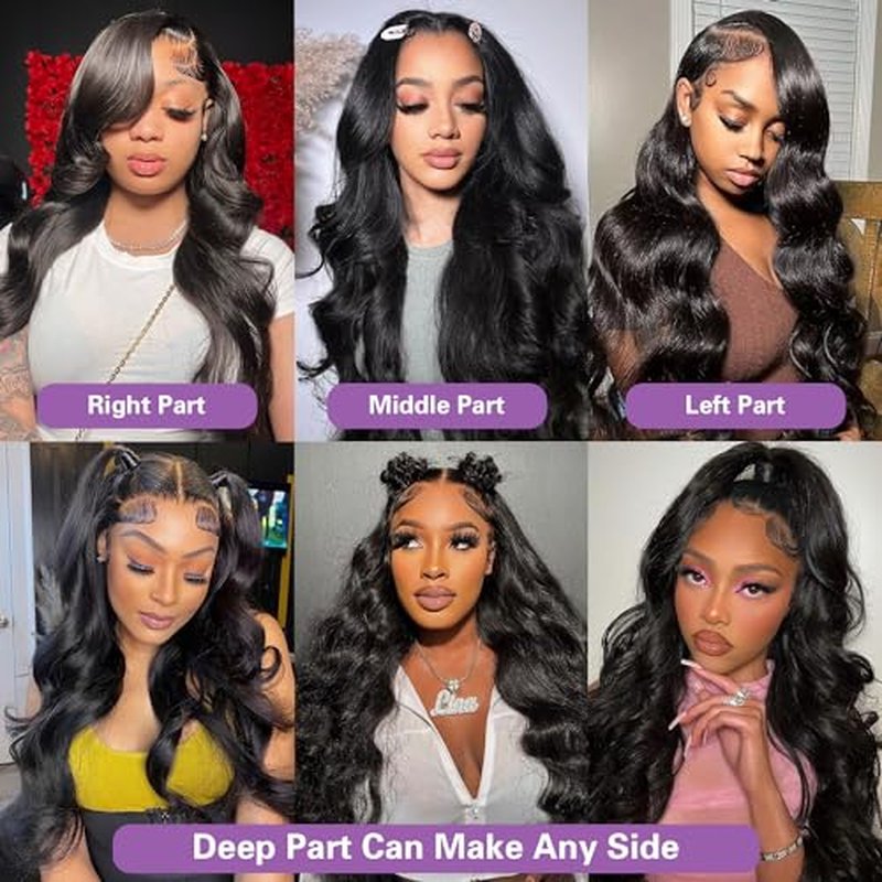 30 inch Lace Front Wig Human Hair Pre Plucked 13x6 Body Wave HD Lace Front Wigs Human Hair for Women 180% Density Glueless Brazilian Virgin Human Hair Wig with Baby Hair Natural Black