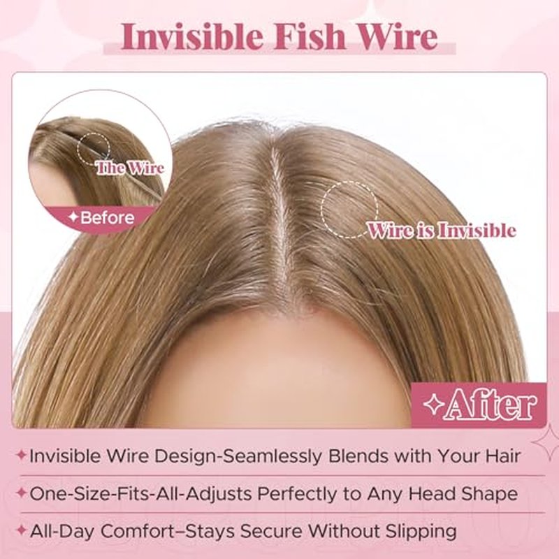 Halo Hair Extensions for Women Human Hair with Invisible Transparent Wire Adjustable Size 2 Secure Clips Long Wavy Secret Hairpiece 18 Inch 4RP27R Medium Brown Mixed Dark Blonde