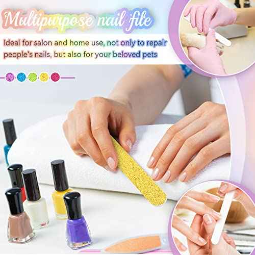 Mixweer 50 Pieces Glitter Nail File Colorful Strips Nail Bulk, 7.01 x 0.75 Inch Manicure and Pedicure Toenails Buffers, Double Sided Filer for Women Shaping Smoothing Toenails and Fingernails