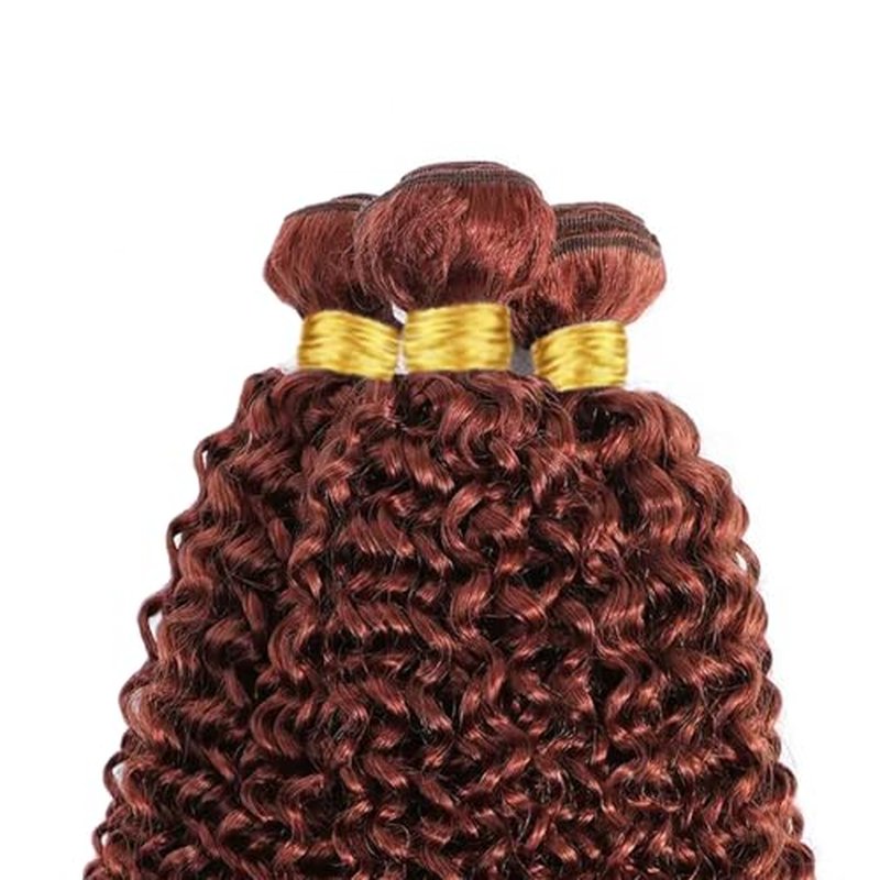 Color 33 Bundles Reddish Brown Kinky Curly Human Hair Bundles 10 12 14 Inch Double Weft Brazilian Virgin Reddish Brown Remy Hair Extensions for Black Women