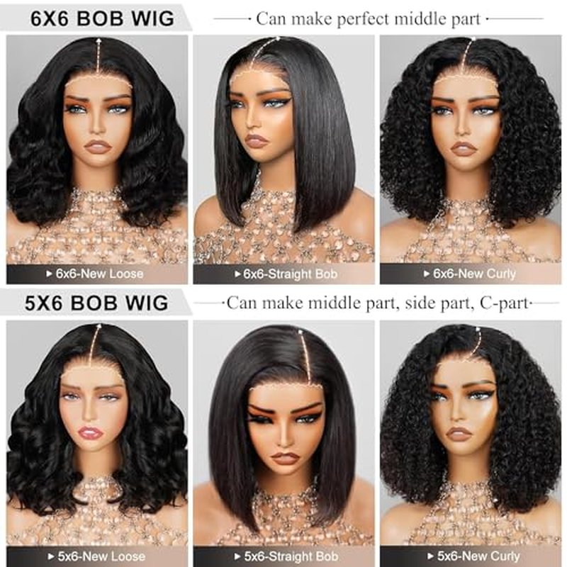 Arabella Hair 5x6 Bob Wig Human Hair Ready to Go Glueless Wigs Human hair 12A Straight Glueless Bob Wig Pre Cut Lace Pre Plucked Bleached Tiny Knots 12inch