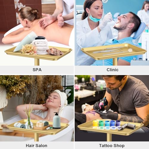 Salon Tray Cart Premium Aluminum Tattoo Tray, Champagne Gold Salon Rolling Tray, Height Adjustable Utility Trolley, Salon Tray on Wheels for Spa Hairstylist Clinic Dental