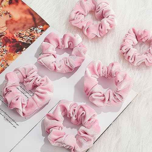 Juexica 100 Pcs Pink Velvet Scrunchies Bulk Women Soft Pink Hair Ties Ropes Cute Scrunchy Elastics Solid Color Thick Elastic Bands Hair Accessories for Women Girls Kids Baby Ponytail