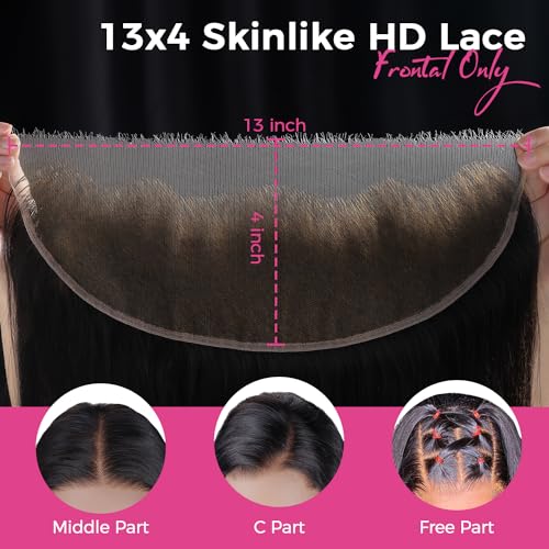 Lashey 13x4 SKINLIKE HD Lace Frontal, 0.10mm Ultra-thin Rael HD Frontal Pre Bleached Knots Pre Plucked Hairline Body Wave Human Hair 12 Inch Natural Black