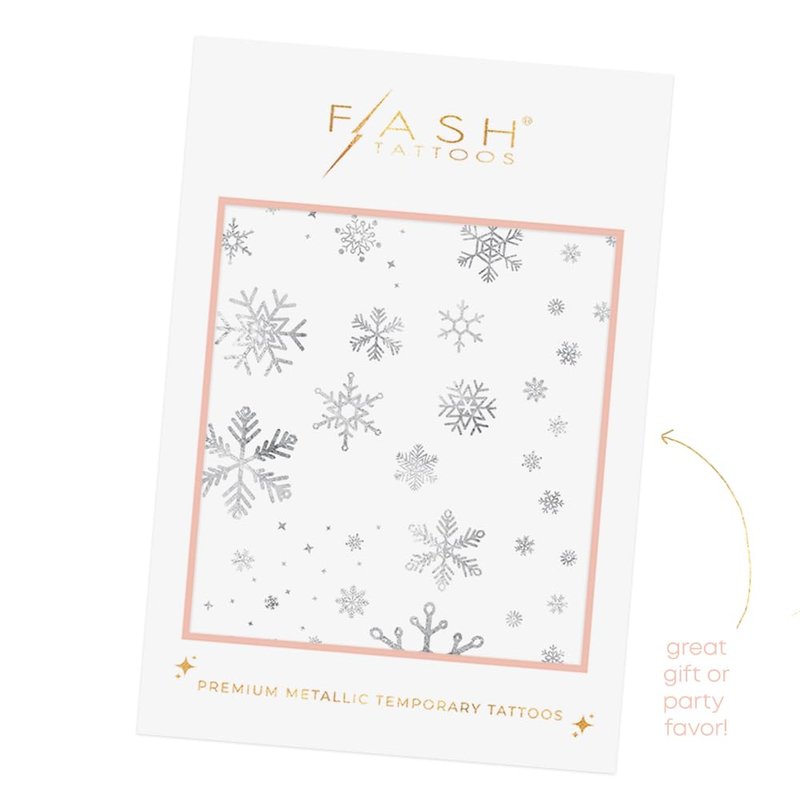 Flash Tattoos Winter Frost Metallic Temporary tattoos-2 sheet mini pack | Includes over 36 premium silver foil snowflake tattoos | snowflake glitter, snowflake sticker, Frozen party favor