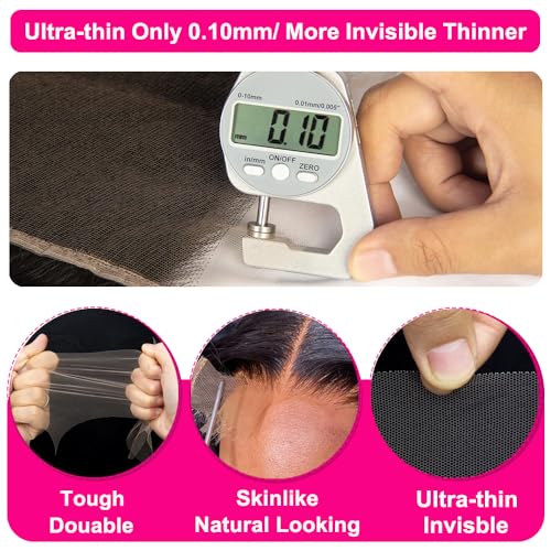 13x6 0.1mm SKINLIKE Ultra Thin Invisible HD Frontal Body Wave Transparent Lace Frontal Closure Melt Into Skin Easily£¬Pre Plucked With Baby Hair 12A Grade Brazilian Human Hair 14 Inch