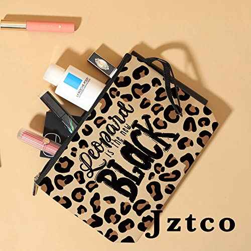Jztco Leopard Print Makeup Bag - Gifts for Women, Handbag for Leopard Lovers, Birthday and Mother's Day Ideas for Mom, Sister, Friends - Leopard Is The New Black