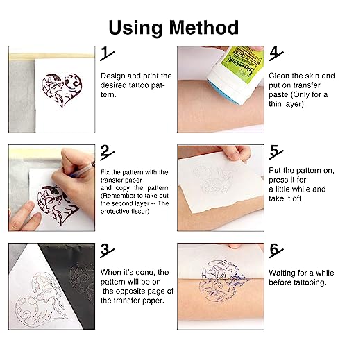 Urknall 40PCS 1.3mm Tattoo Skin Practice with Stencil Paper Fake Skins and Transfer Paper Kit Including 10PCS Fake Skins and 30PCS Stencil Papers for Tattoo Supplies