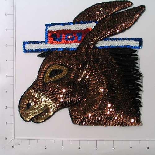 Expo International 7 1/2" x 7 1/4" Democrat Donkey Sequin Patches/Appliques, Multi Colors