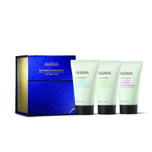 AHAVA The Minerals Trio Gift Set – Includes Mineral Hand Lotion 40ml, Mineral Shower Gel 40ml & Mineral Body Lotion 40ml – Hydrating Travel Skincare Set
