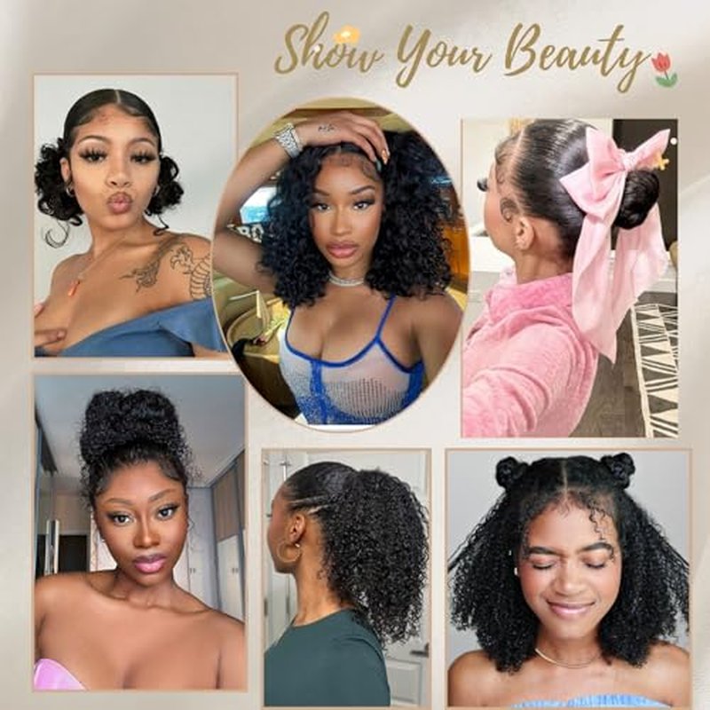 Hidden Strap 360 Deep Wave Lace Front Wigs Human Hair Curly Bob Wig with Drawstring For Black Women Human Hair 360 Glueless Bob Wig Full Lace Human Hair Wigs Pre Plucked Bleached Knots (16 Inch)