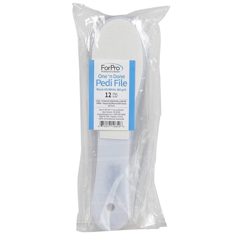 ForPro Professional Collection One ‘N Done Pedi File, Disposable Pedicure File for Feet & Heels, Double-Sided, Black 60/White 180 Grit, 9.5” L, 12-Count