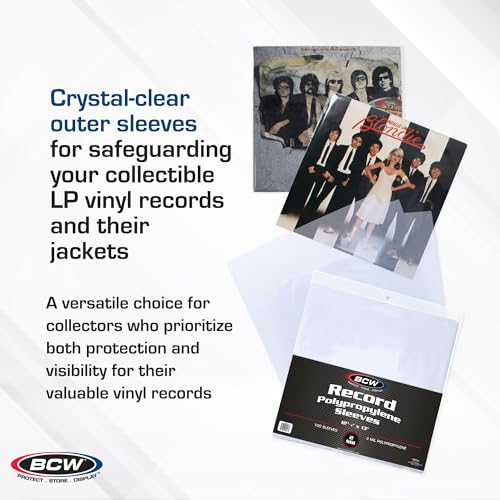 BCW 33 RPM Record Sleeves | Polypropylene Vinyl Record Outer Sleeves | 2 mil Thickness | Vinyl Record Album Protectors | (200 Pack)
