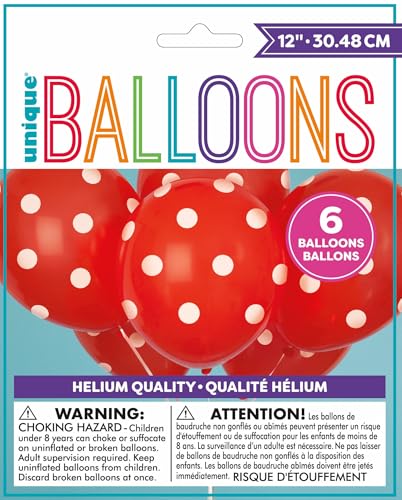 Unique Polka Dots Ruby Red Latex Balloons - 12", Pack of 6 - Unique & Eye-catching Design